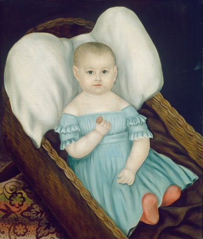 Baby i flettet kurv af Joseph Whiting Stock