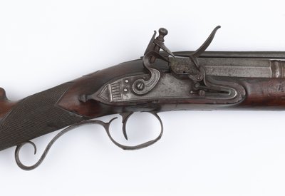 Blunderbuss med fjederbajonet udstedt til Irish Volunteers, ca. 1815 (blunderbuss, flintlock) af Joseph Wood