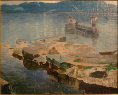 Klippetunge i Eibsee med fiskere af Joseph Wopfner