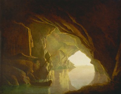 En grotte i Salerno-bugten, solnedgang af Joseph Wright of Derby