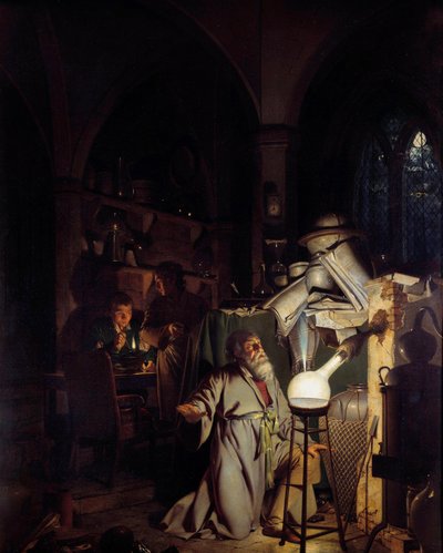 Alkymist fristende til at opdage den filosofiske sten Maleri af Joseph Wright af Derby (1734-1797) 1700-tallets søn. 1,27 X 1,01m Derby, Derby museum af Joseph Wright of Derby