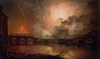 Fyrværkeri på Castel Sant Angelo, 1774-1778. af Joseph Wright of Derby