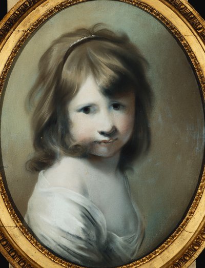 Portræt af Harriet Wright, kunstnerens datter, som et barn, bustelængde, ser over hendes højre skulder, af Joseph Wright of Derby