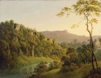 Udsigt i Matlock Dale, Looking Towards Black Rock Escarpment, ca. 1780-5 (olie på lærred) af Joseph Wright of Derby