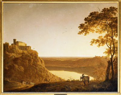 Udsigt over Nemi-søen ved solnedgang ... af Joseph Wright of Derby