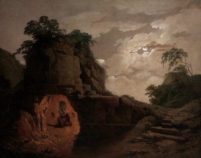 Virgils grav ved Moonlight, med Silius Italicus Declaiming, 1779. af Joseph Wright of Derby