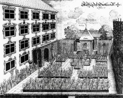 Design til Furttenbachs have i Ulm, fra Architectura Privata, graveret af Jonas Arnold (1600-69), udgivet 1641 af Joseph after Furttenbach