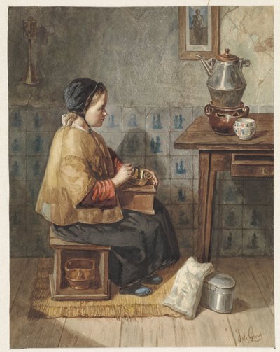 Pige sidder på et komfur af Joseph de Groot