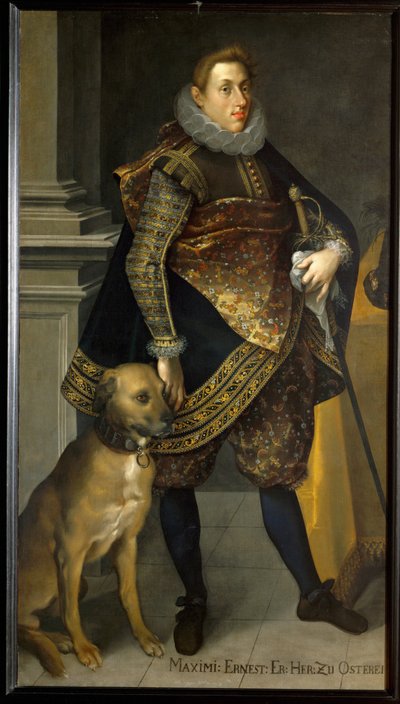 Ærkehertug Maximilian Ernst med en setter (maleri på lærred) af Joseph the younger Heintz