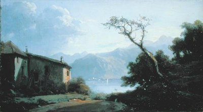 Lake Scene i Frankrig (olie på lærred) af Josephine Bowes