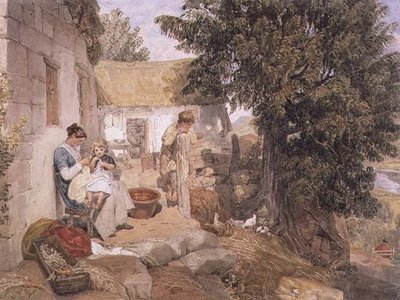 Hytter nær Symonds Yat med landlige figurer af Joshua Cristall