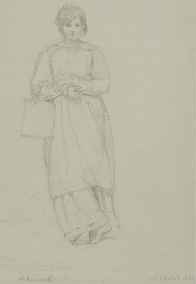 Ung pige med mælkedåse, 1831 (grafit på vævet papir) af Joshua Cristall