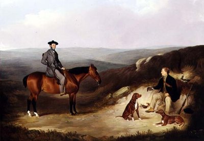 John Kerr Watson monteret på en skydepony med sin keeper på Yorkshire Moors (olie på lærred) af Joshua Dalby