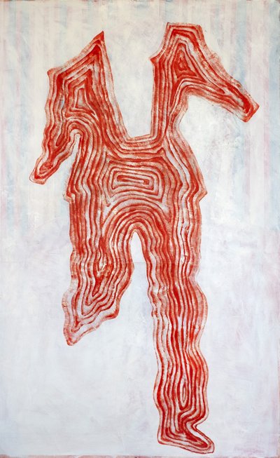 Rød konturfigur af Joshua Hoskins