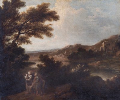 Landskab med flugten til Egypten (olie på lærred) af Joshua Reynolds