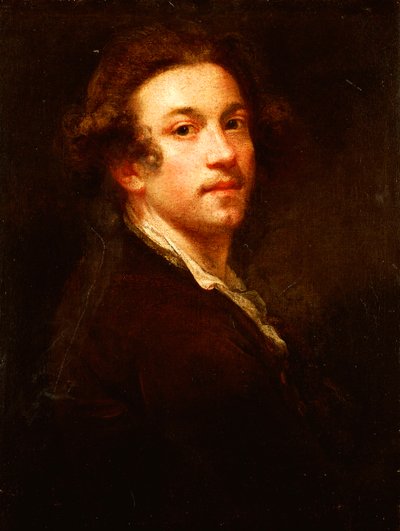 Selvportræt, halv længde, kigger over skulderen, i brun frakke og hvid skjorte, ca. 1750-52 af Joshua Reynolds