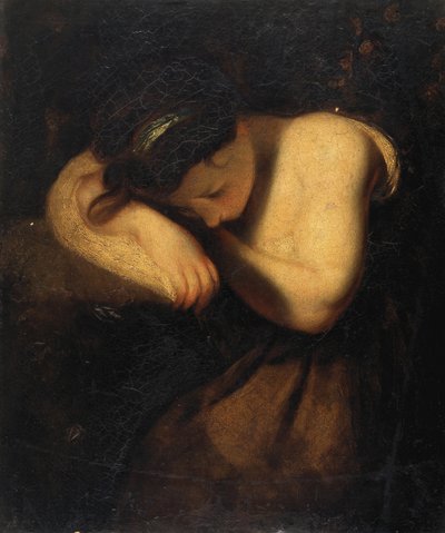 Ung pige sover (olie på lærred) af Joshua Reynolds