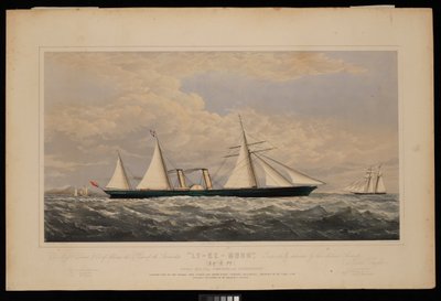 Til Messrs Dent  Co of China, dette tryk af dampskibet Ly-Ee-Moon, Norman Hill, Esqr Commander.... konstrueret af Thames Iron Works and Shipbuilding Company, Blackwall...,, ca. 1860 (litografi, farvelagt) af Josiah Taylor