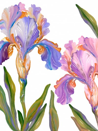 Farvestrålende irisblomster af Josie George