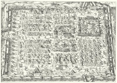 Militær lejr i det 16. århundrede (gravering) af Jost (after) Amman