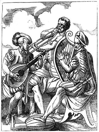 En guitarist, en lutenist og en trombonespiller, 1500-tallet 1849. af Jost Amman