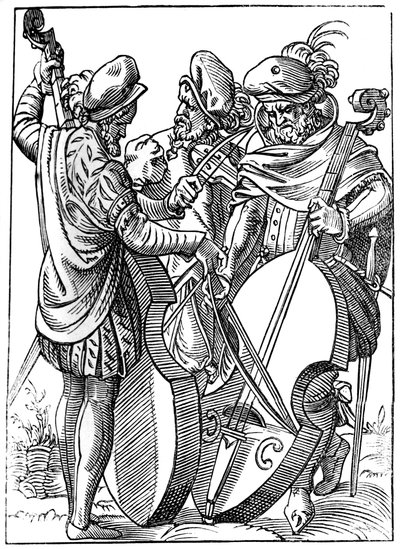 En violinist og to cellister, 1500-tallet 1849. af Jost Amman