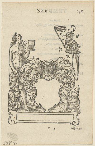 Emblem med tomt heraldisk skjold, folio 156 fra Anthologia Gnomonica af Jost Amman