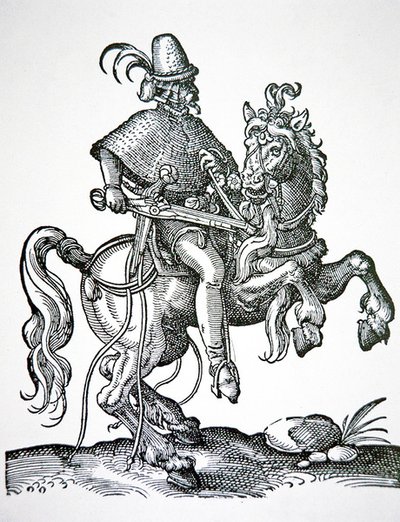 Hestesoldat med hjullåspistol, illustration fra 