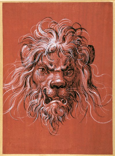Løvehoved (pen og blæk med gouache på papir) af Jost Amman