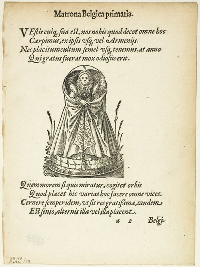 Matrona Belgica primaria (belgisk forstanderinde af første rang) fra Gynaeceum, sive Theatrum Mulierum, plade 53 fra Træsnit fra bøger fra det XVI århundrede af Jost Amman