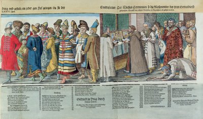 Den store ambassade for Ivan IV (1530-84) i Rusland til den hellige romerske kejser i Regensburg i 1576 (farvet træsnit) (detaljer) af Jost Amman