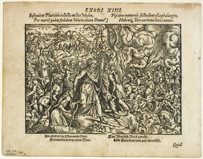 The Passage of the Red Sea (recto) og The Burial of Jacob (verso) fra Neuwe Biblische Figuren, plade 48 fra Træsnit fra Books of the XVI Century af Jost Amman