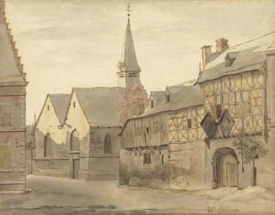 Udsigt over Sankt Jakobs Kirke og kroen, Maastricht af Josua de Grave