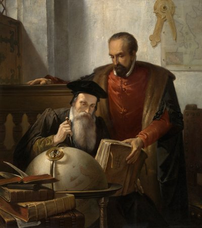 Mercator og Ortelius (olie på lærred) af Jozef (1816 88) Bellemans