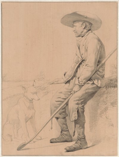 Siddende hyrde med hund af Jozef Hoevenaar