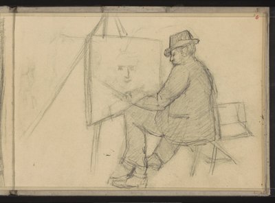Kunstner siddende bag et staffeli af Jozef Israëls