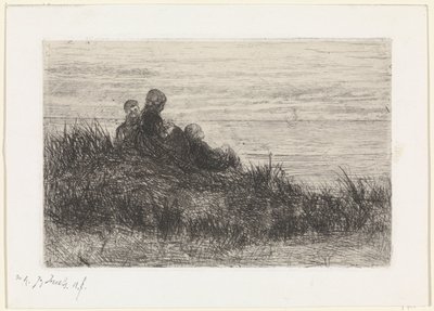 Klitlandskab med mor og børn af Jozef Israëls (signed by artist)
