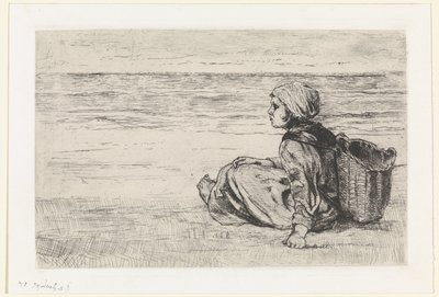 Pige ved havet af Jozef Israëls (signed by artist)