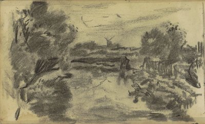 Landskab med vand og en mølle af Jozef Israëls
