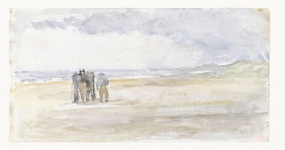 Mand med hest og vogn på stranden af Jozef Israëls
