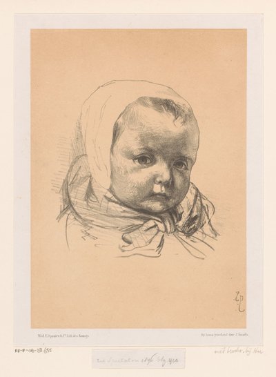 Portræt af en baby med hat af Jozef Israëls