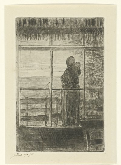 Ventende kvinde med barn af Jozef Israëls