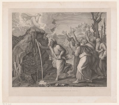 Mozes slaat vand uit de rotsen Ved at slå stangen ... flinten kom vandet frem (titel på objektet) af Jozef Karel De Meulemeester