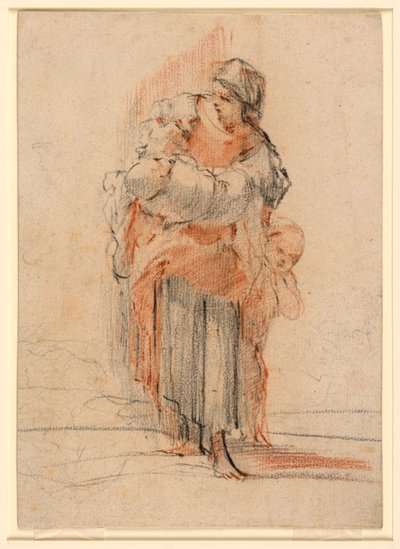 Tegning, Kvinde med to børn, ca. 1750 af Jérôme François Chantereau