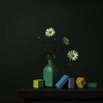 Daisy-vase med geometriske blokke af Juan Antonio Palacios