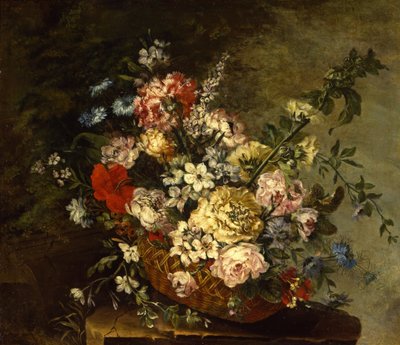 Stilleben med blomster i en kurv, ca. 1780-1790 af Juan Bautista Romero