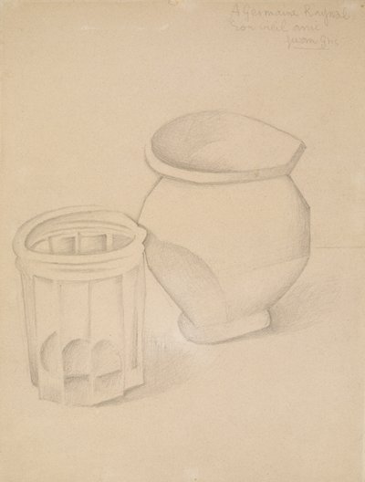 Glas og vase, ca. 1911 (grafit på vævet papir) af Juan Gris