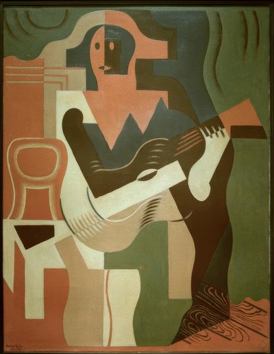 Siddende harlekin med guitar af Juan Gris