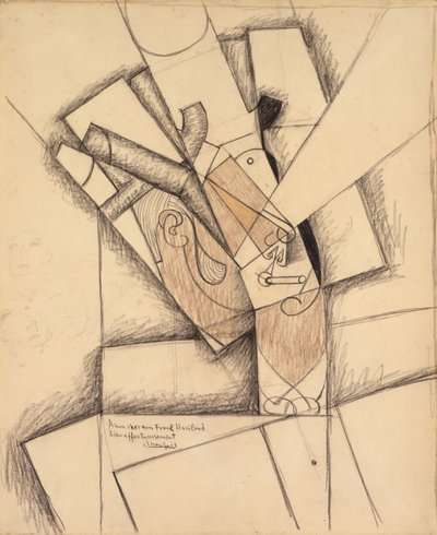 The Smoker, 1913 (trækul, farvekridt og vask på papir) af Juan Gris