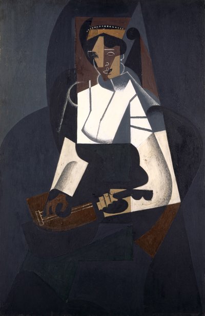 Kvinde med mandolin, efter Corot, 1916 (olie på krydsfiner) af Juan Gris